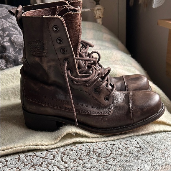 Brown Leather Superdry moto combat army granny Victorian boots! Women’s us9 uk7 - Picture 3 of 10